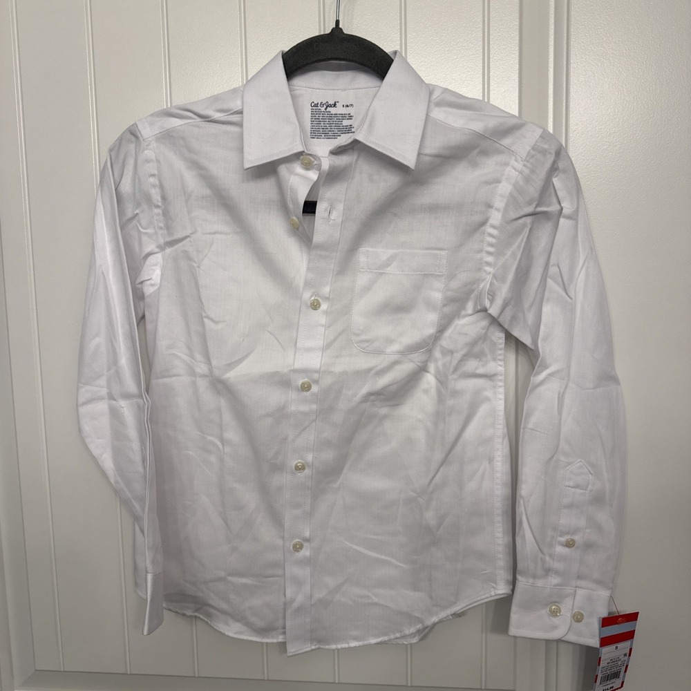 Cat And Jack Long Sleeve Button Down Blouse Kids Size S 6-7 Uniform Shirt NWT